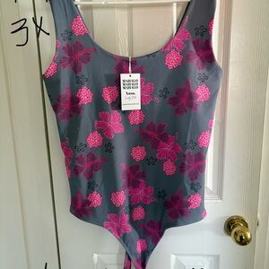 MAHALO Women's Gray Bodysuit with Pink Floral Print - 3X